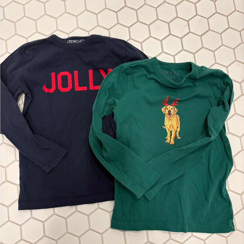 Crewcuts Kids Long Sleeve Tees - Red on Navy and Yellow Dog on Green